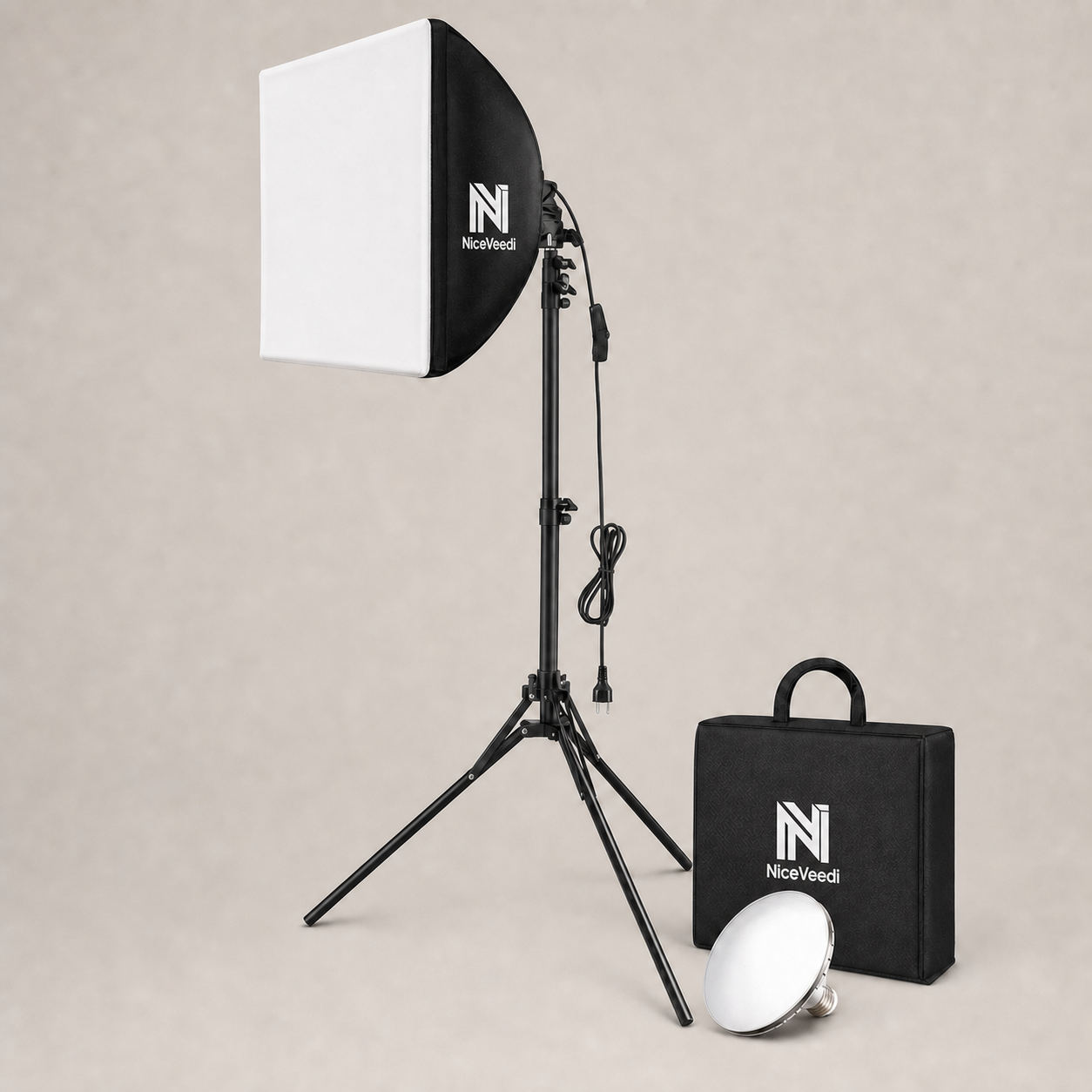 Softbox Lighting Kit, NiceVeedi 2-Pack 16'' x 16'' Softbox Photography Lighting Kit with 63” Tripod Stand & 5400K 450W Equivalent LED Bulb, Continuous Lighting for Photography/Video Record
