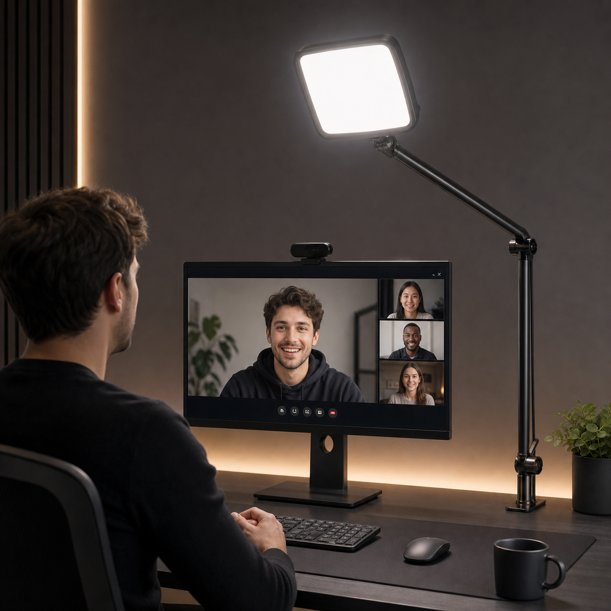 NiceVeedi 14" Soft Streaming Light, Dimmable Desk Ring Light with Clamp, 2700K-6500K/CRI97+/Flexible Arm/Modular Design/Remote, Key Light for Podcast/Home Office/YouTube/TikTok/Makeup/Video Calls