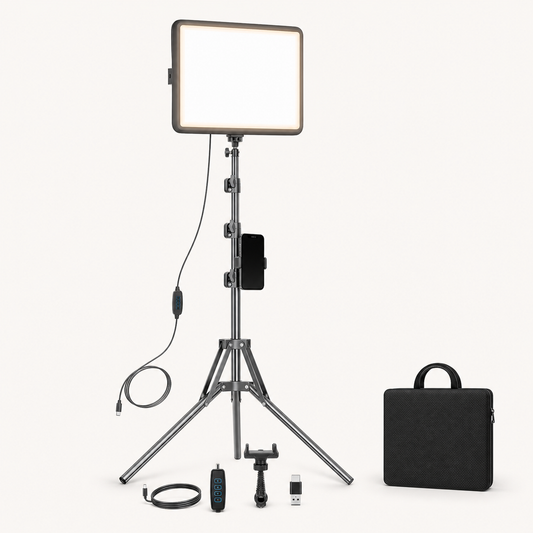 NiceVeedi 1-Pack Photography Lighting Kit, 2800-6500K Bi-Color LED Video Light Kit, Dimmable Studio Light with Tripod Stand & Phone Holder, Light for Video Recording, Game Streaming, YouTube