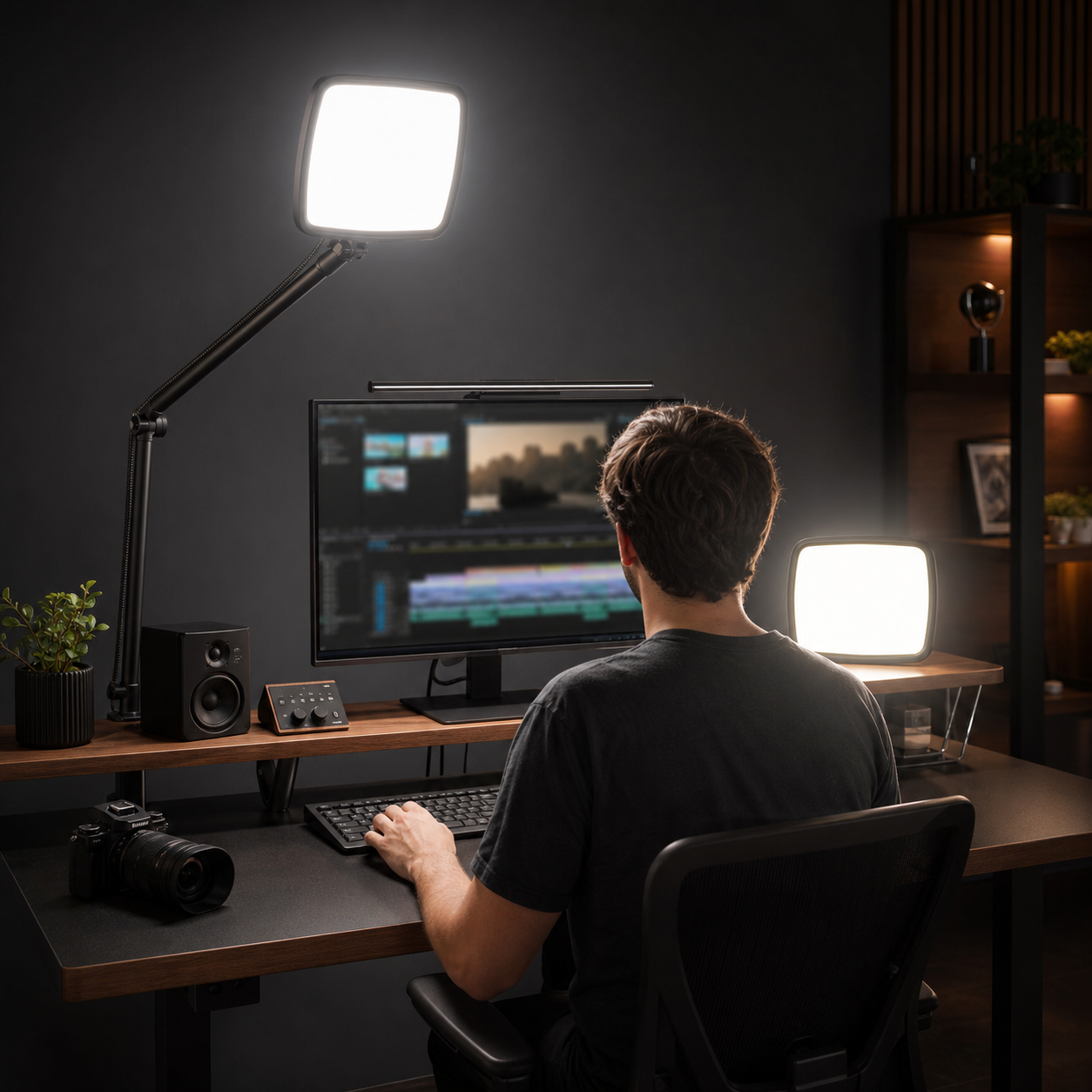 NiceVeedi 14" Soft Streaming Light, Dimmable Desk Ring Light with Clamp, 2700K-6500K/CRI97+/Flexible Arm/Modular Design/Remote, Key Light for Podcast/Home Office/YouTube/TikTok/Makeup/Video Calls