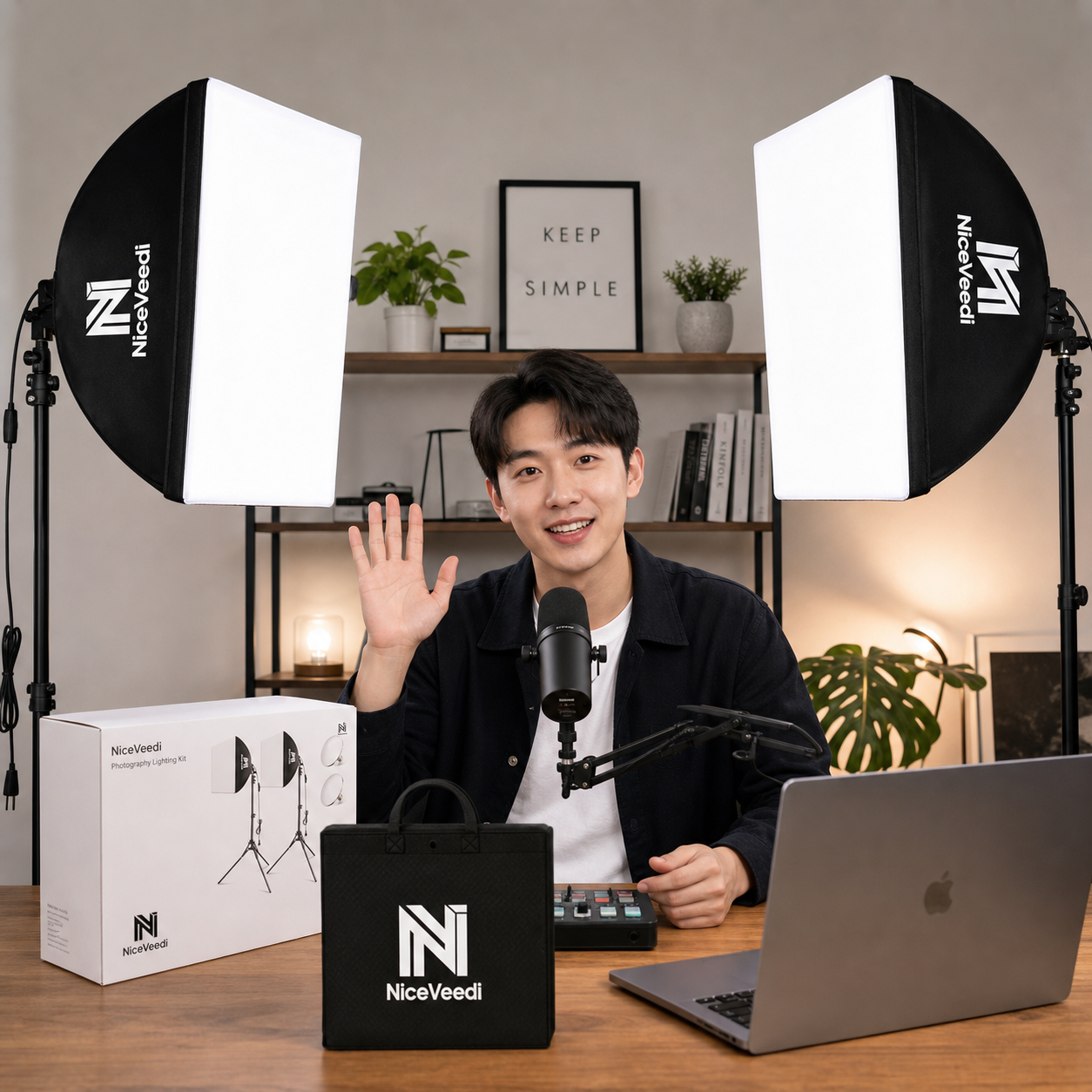 Softbox Lighting Kit, NiceVeedi 2-Pack 16'' x 16'' Softbox Photography Lighting Kit with 63” Tripod Stand & 5400K 450W Equivalent LED Bulb, Continuous Lighting for Photography/Video Record