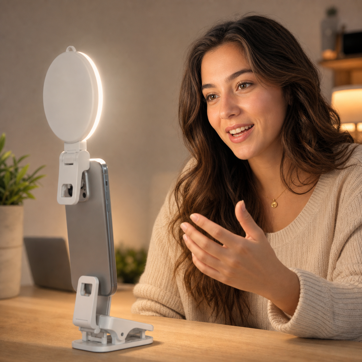 NiceVeedi 3 Color Soft Selfie Light Phone Light with Clip, Portable Edge-lit Ring Light, Rechargeable Video Conference Lighting for iPhone/Selfies/Makeup/Live Streaming/TikTok/Vlog/Zoom/Video Calls
