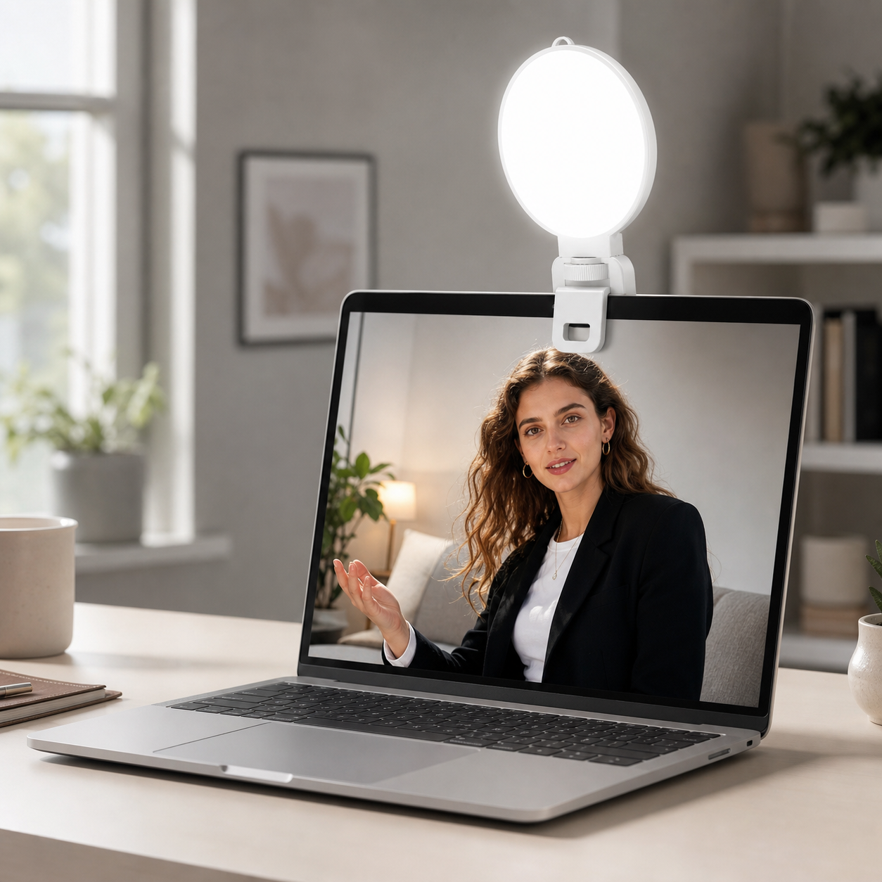 NiceVeedi 3 Color Soft Selfie Light Phone Light with Clip, Portable Edge-lit Ring Light, Rechargeable Video Conference Lighting for iPhone/Selfies/Makeup/Live Streaming/TikTok/Vlog/Zoom/Video Calls