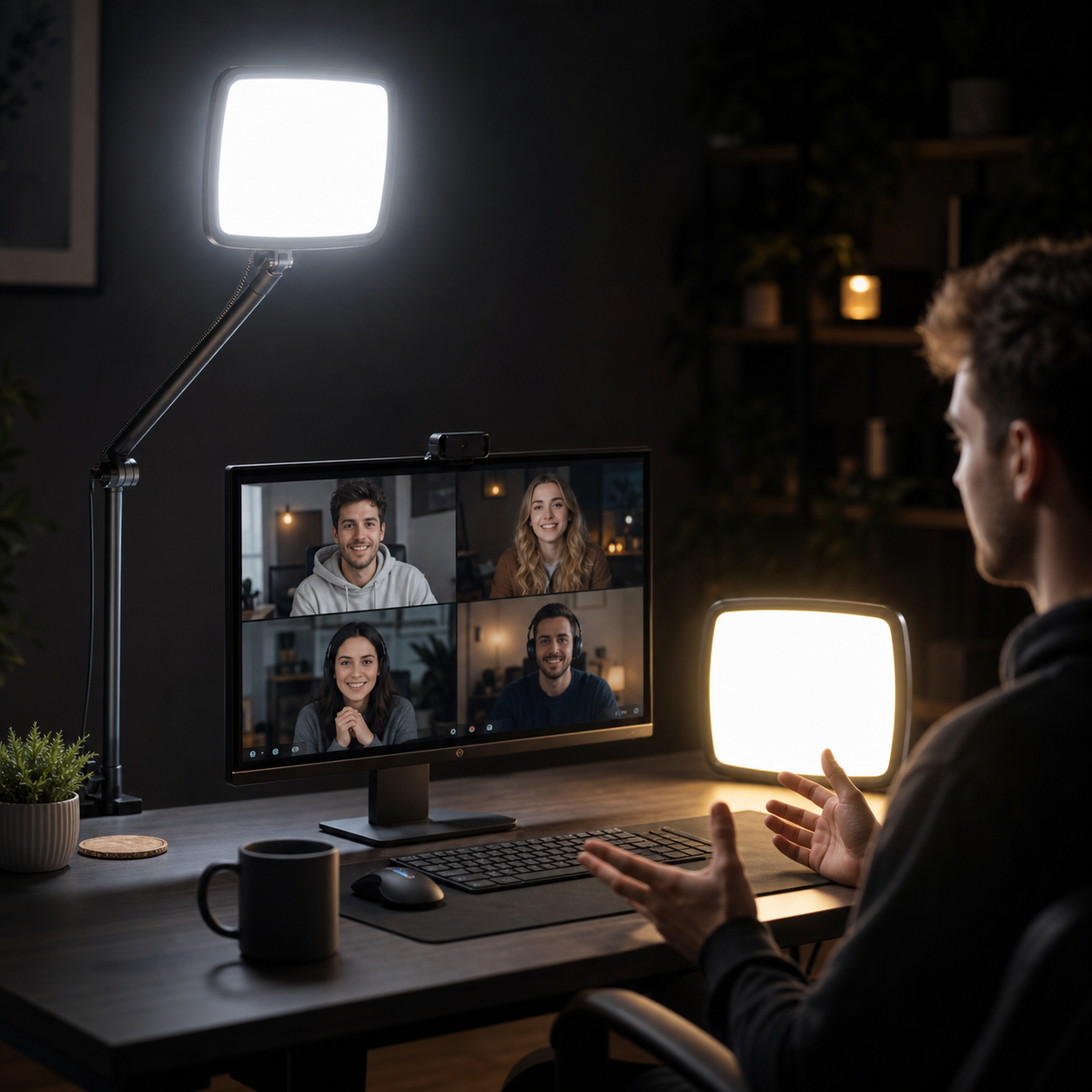 NiceVeedi 14" Soft Streaming Light, Dimmable Desk Ring Light with Clamp, 2700K-6500K/CRI97+/Flexible Arm/Modular Design/Remote, Key Light for Podcast/Home Office/YouTube/TikTok/Makeup/Video Calls
